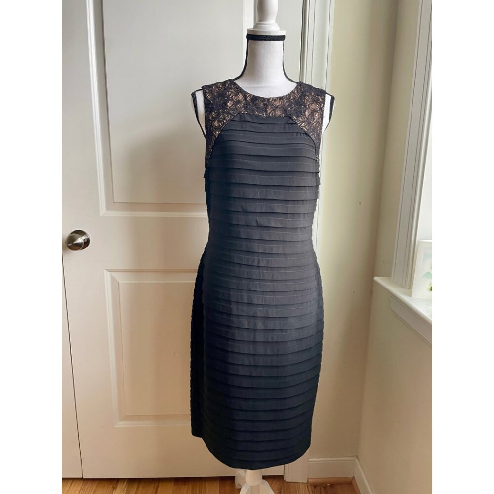 Adrianna Papell Black Tiered Sheath Dress with Lace - Size 10